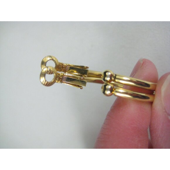 Small Gold Tone Classic Round Hoop Clip On Earrings Hinged - Picture 5 of 7